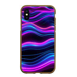 Чехол iPhone XS Max матовый Фиолетовые неоновые волны, цвет: 3D-коричневый