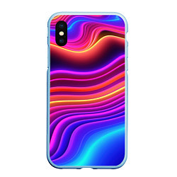 Чехол iPhone XS Max матовый Яркие неоновые волны, цвет: 3D-голубой