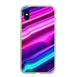 Чехол iPhone XS Max матовый Неоновые объемные полосы, цвет: 3D-салатовый