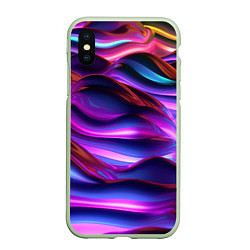 Чехол iPhone XS Max матовый Неоновые синие и фиолетовые волны