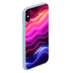 Чехол iPhone XS Max матовый Розовые и фиолетовые неоновые волны, цвет: 3D-голубой — фото 2