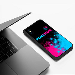 Чехол iPhone XS Max матовый Pokemon - neon gradient: символ сверху, цвет: 3D-черный — фото 2