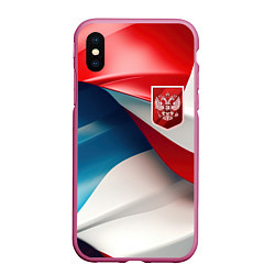 Чехол iPhone XS Max матовый Красный герб России, цвет: 3D-малиновый