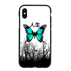 Чехол iPhone XS Max матовый С бабочкой на фоне японского иероглифа