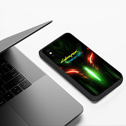 Чехол iPhone XS Max матовый Киберпанк 2077 призрачная свобода зеленое свечение, цвет: 3D-черный — фото 2