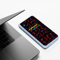 Чехол iPhone XS Max матовый Cyberpunk 2077 phantom liberty dark abstract, цвет: 3D-голубой — фото 2