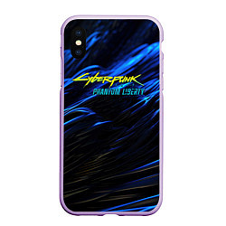 Чехол iPhone XS Max матовый Black blue cyberpunk phantom liberty, цвет: 3D-сиреневый