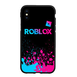 Чехол iPhone XS Max матовый Roblox - neon gradient: символ сверху, цвет: 3D-черный