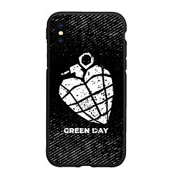 Чехол iPhone XS Max матовый Green Day с потертостями на темном фоне, цвет: 3D-черный