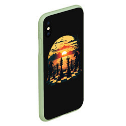 Чехол iPhone XS Max матовый Шахматы любуются закатом, цвет: 3D-салатовый — фото 2