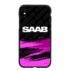 Чехол iPhone XS Max матовый Saab pro racing: символ сверху, цвет: 3D-черный