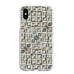 Чехол iPhone XS Max матовый Квадраты и ромбы, цвет: 3D-белый