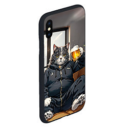 Чехол iPhone XS Max матовый Толстый кот со стаканом пива, цвет: 3D-черный — фото 2