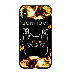 Чехол iPhone XS Max матовый Bon Jovi рок кот и огонь