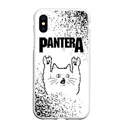 Чехол iPhone XS Max матовый Pantera рок кот на светлом фоне, цвет: 3D-белый