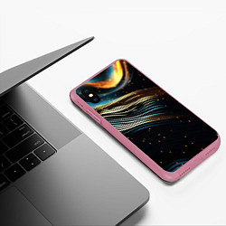 Чехол iPhone XS Max матовый Золотые волны на черном фоне, цвет: 3D-малиновый — фото 2