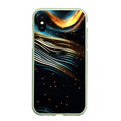 Чехол iPhone XS Max матовый Золотые волны на черном фоне