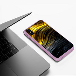 Чехол iPhone XS Max матовый Золотистые волны на черном, цвет: 3D-сиреневый — фото 2