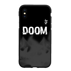 Чехол iPhone XS Max матовый Doom glitch на темном фоне: символ сверху, цвет: 3D-черный