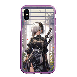 Чехол iPhone XS Max матовый Nier automata девушка с мечами