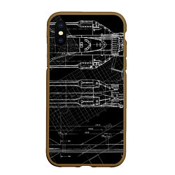 Чехол iPhone XS Max матовый Чертеж ракеты на чёрном фоне, цвет: 3D-коричневый