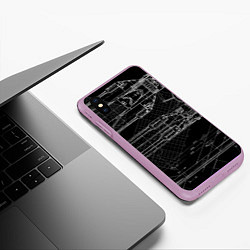 Чехол iPhone XS Max матовый Чертеж ракеты на чёрном фоне, цвет: 3D-сиреневый — фото 2