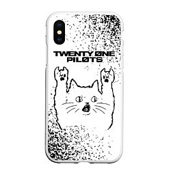 Чехол iPhone XS Max матовый Twenty One Pilots рок кот на светлом фоне, цвет: 3D-белый