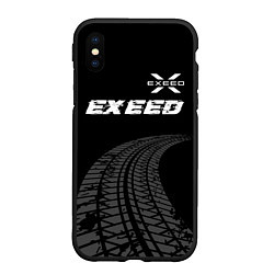 Чехол iPhone XS Max матовый Exeed speed на темном фоне со следами шин: символ, цвет: 3D-черный