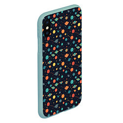 Чехол iPhone XS Max матовый Темный космос с планетами паттерн, цвет: 3D-мятный — фото 2