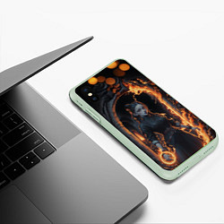 Чехол iPhone XS Max матовый Готическая девушка с двумя косами огненная магия, цвет: 3D-салатовый — фото 2