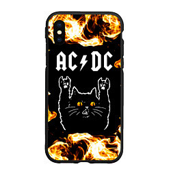 Чехол iPhone XS Max матовый AC DC рок кот и огонь