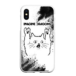 Чехол iPhone XS Max матовый Imagine Dragons рок кот на светлом фоне, цвет: 3D-белый
