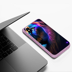 Чехол iPhone XS Max матовый Лев с радужной гривой и голубыми глазами, цвет: 3D-сиреневый — фото 2