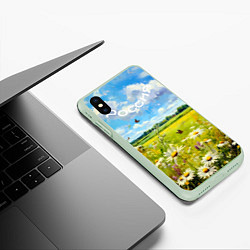 Чехол iPhone XS Max матовый Россия - летнее цветочное поле, цвет: 3D-салатовый — фото 2