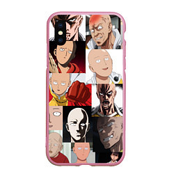Чехол iPhone XS Max матовый Saitama - many faces, цвет: 3D-розовый
