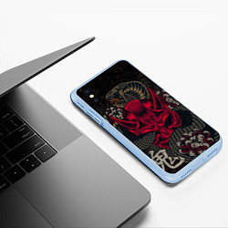 Чехол iPhone XS Max матовый Oni mask and snake, цвет: 3D-голубой — фото 2