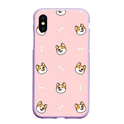 Чехол iPhone XS Max матовый Pink corgi, цвет: 3D-сиреневый