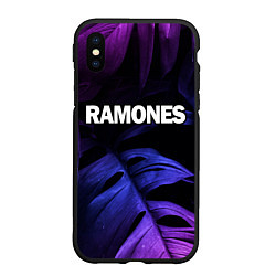 Чехол iPhone XS Max матовый Ramones neon monstera, цвет: 3D-черный