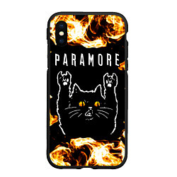 Чехол iPhone XS Max матовый Paramore рок кот и огонь, цвет: 3D-черный