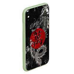 Чехол iPhone XS Max матовый Dragon - black grunge, цвет: 3D-салатовый — фото 2