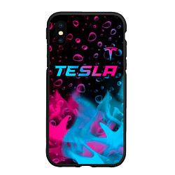 Чехол iPhone XS Max матовый Tesla - neon gradient: символ сверху, цвет: 3D-черный