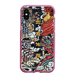 Чехол iPhone XS Max матовый Japanese art, цвет: 3D-малиновый