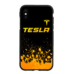 Чехол iPhone XS Max матовый Tesla - gold gradient: символ сверху, цвет: 3D-черный