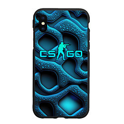 Чехол iPhone XS Max матовый CS GO blue neon logo, цвет: 3D-черный