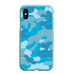 Чехол iPhone XS Max матовый Камуфляж военный синий, цвет: 3D-мятный