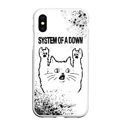 Чехол iPhone XS Max матовый System of a Down рок кот на светлом фоне, цвет: 3D-белый