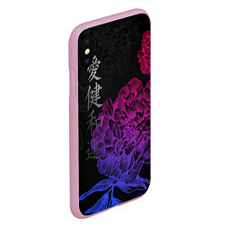 Чехол iPhone XS Max матовый Neon flowers - japanese art, цвет: 3D-розовый — фото 2