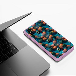 Чехол iPhone XS Max матовый Ананасы в воде, цвет: 3D-сиреневый — фото 2