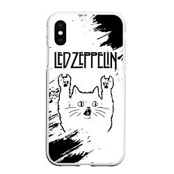 Чехол iPhone XS Max матовый Led Zeppelin рок кот на светлом фоне, цвет: 3D-белый