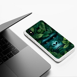 Чехол iPhone XS Max матовый Горилла в кустах джунгли, цвет: 3D-белый — фото 2